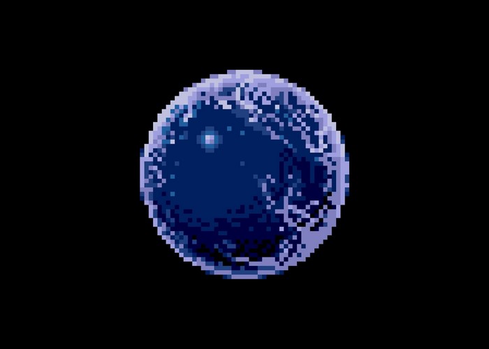 Pixel art blue planet in space