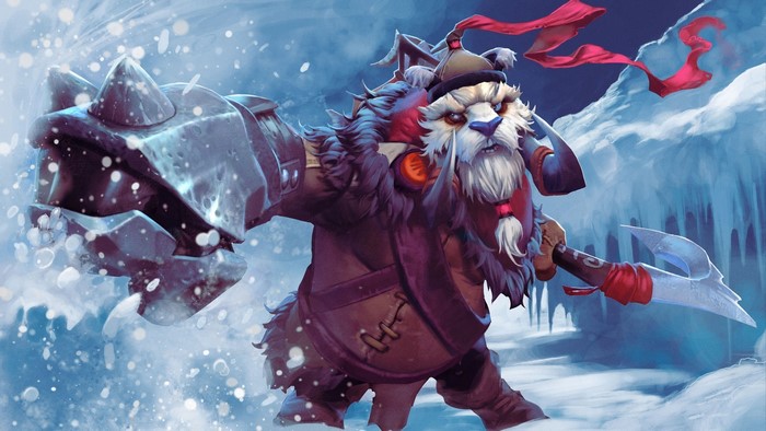Tusk from Dota 2 in a snowy environment