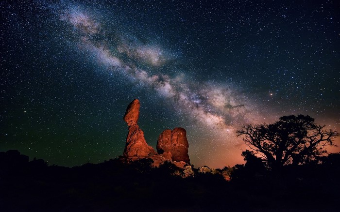 Balanced Rock and Milky Way at Night