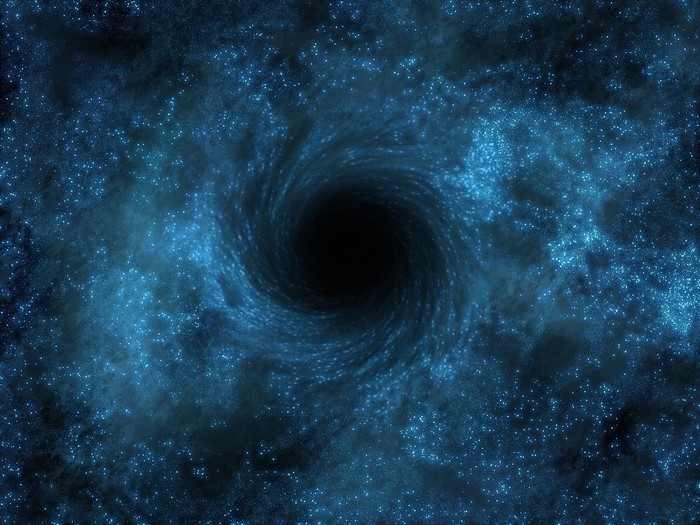 Black hole in space with blue nebula