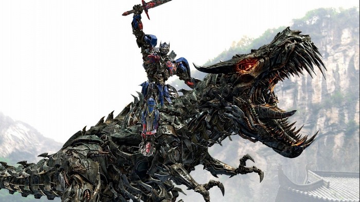 Optimus Prime Riding Grimlock in Transformers: Age of Extinction