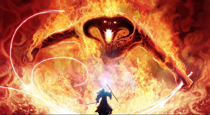 Gandalf fighting a Balrog from The Lord of the Rings