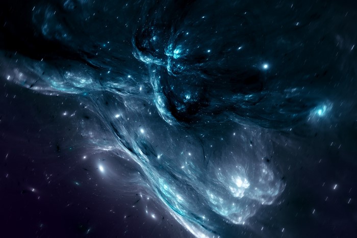 Blue nebula with stars and cosmic clouds