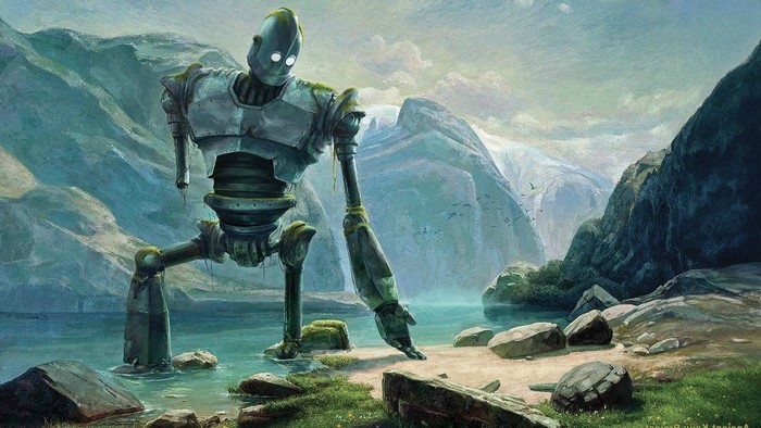 The Iron Giant in a mountain landscape