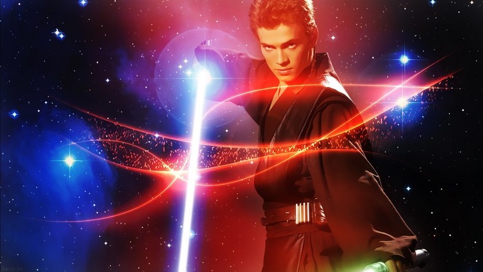 Anakin Skywalker from Star Wars with lightsabers
