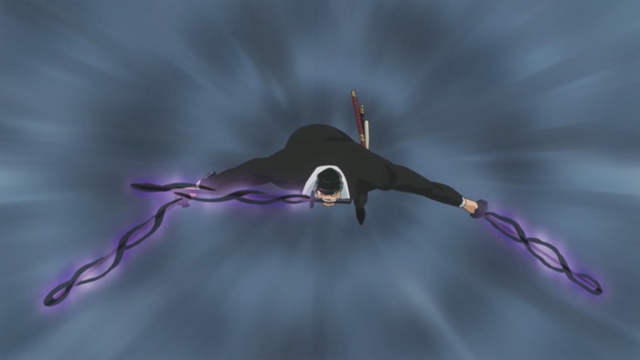 Anime character with swords and purple energy