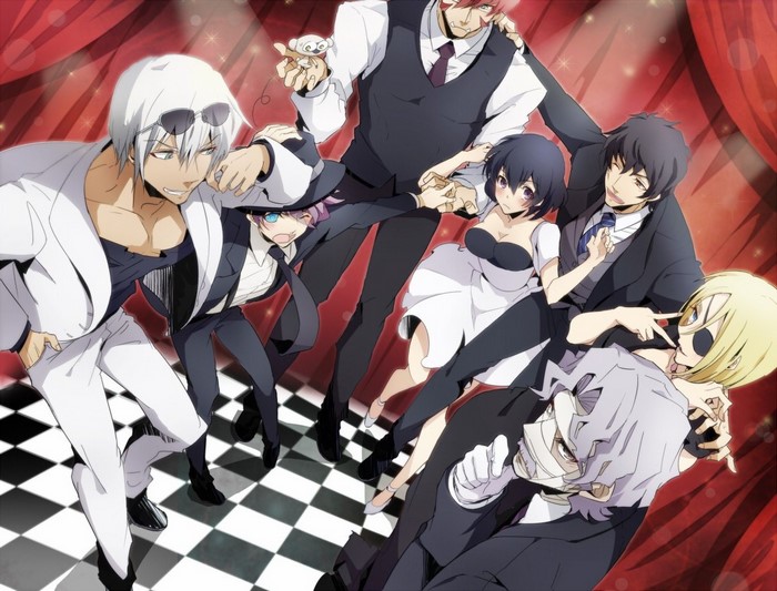 Kekkai Sensen characters on a checkered floor