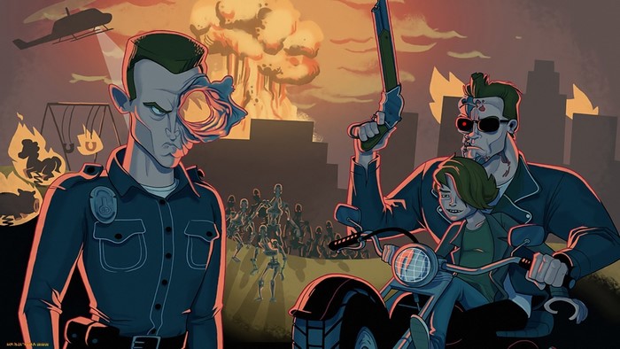Terminator 2: Judgment Day artwork with T-800 and John Connor