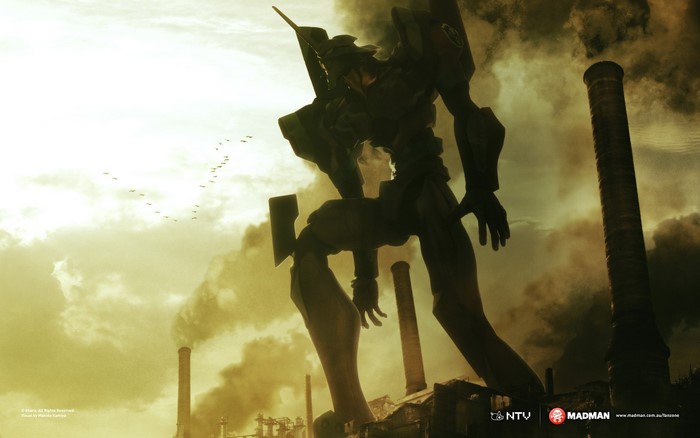 Evangelion Unit 01 in an Industrial Landscape