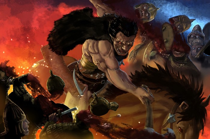 Zodd from Berserk fighting in a battle