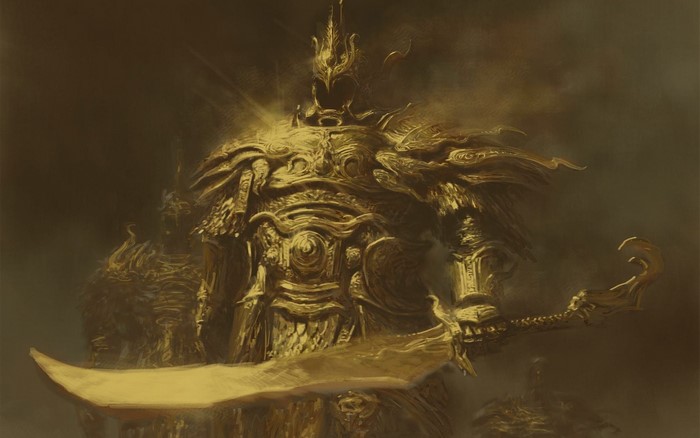 Golden armored warrior with a sword