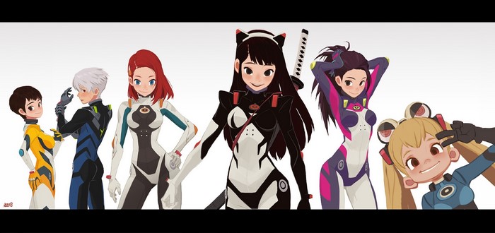 Original characters in sci-fi plugsuits