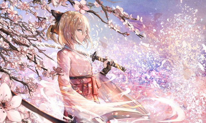 Saber from Fate/Grand Order with Cherry Blossoms