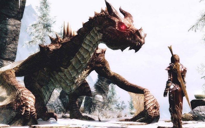 Dragon and warrior in The Elder Scrolls V: Skyrim
