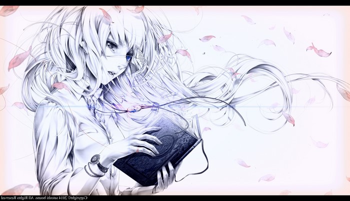 Anime girl with eyepatch holding a book