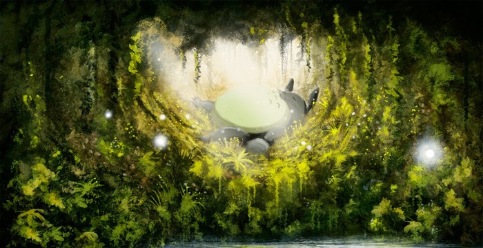 Totoro from My Neighbor Totoro in a forest clearing