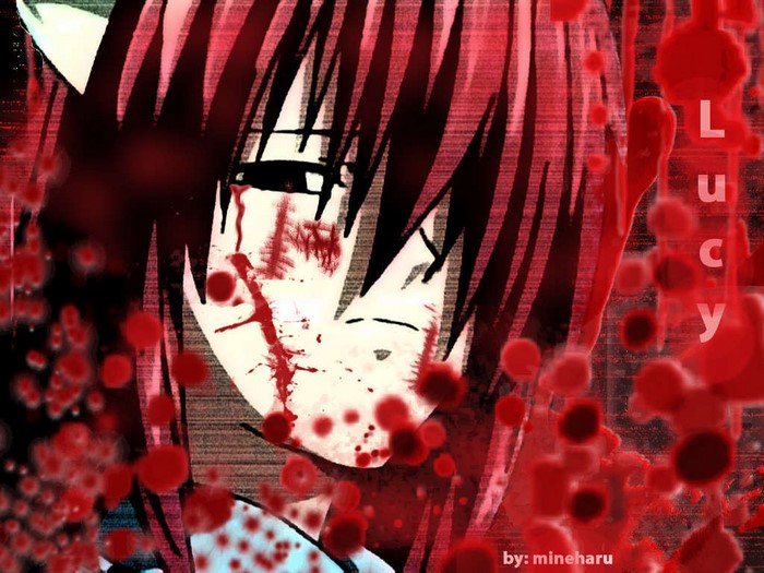 Lucy from Elfen Lied with blood