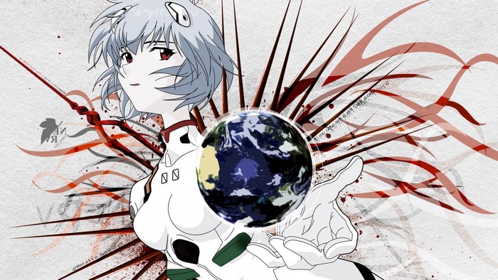Rei Ayanami from Neon Genesis Evangelion holding Earth