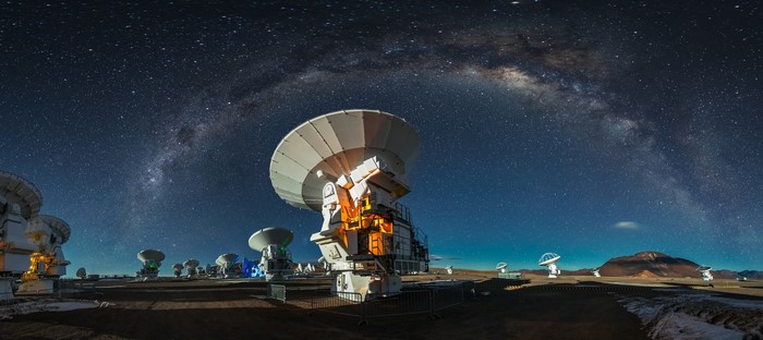 ALMA Observatory under the Milky Way in Atacama Desert