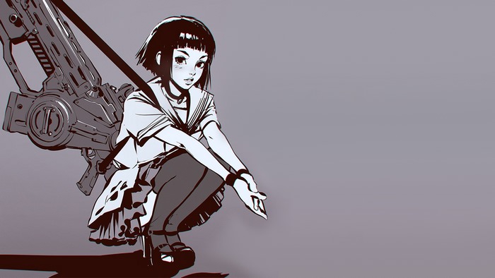 Girl with a large weapon by Ilya Kuvshinov