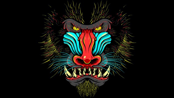 Colorful Mandrill Face with Fangs