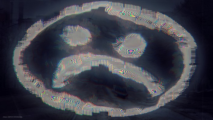 Glitch art abstract sad smiley face