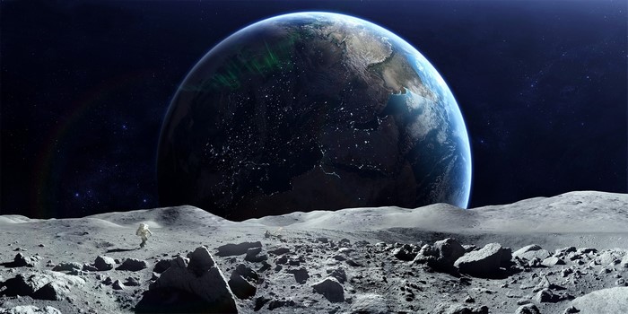 Astronaut on the Moon with Earth in the Background