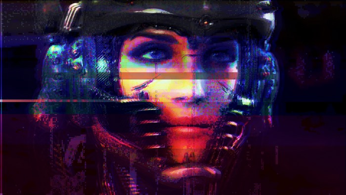 Cyberpunk cyborg woman with glitch art effect