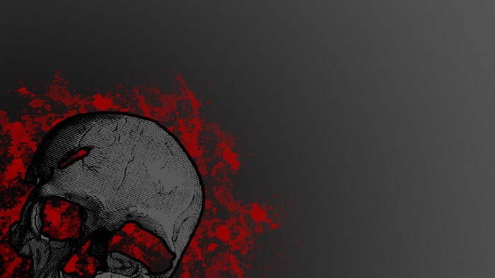 Skull with red splashes on gray background