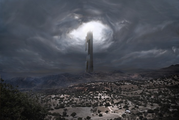 The Citadel from Half-Life 2 under a stormy sky