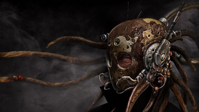Steampunk character with mask and dreadlocks