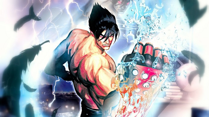 Jin Kazama from Tekken with lightning and water effects