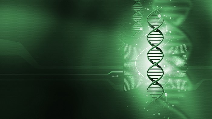 DNA helix with scientific data