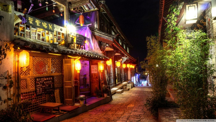 Night street in China with lanterns