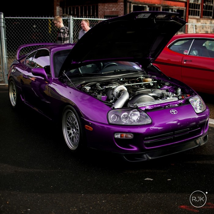 Purple Toyota Supra MK4 with Open Hood