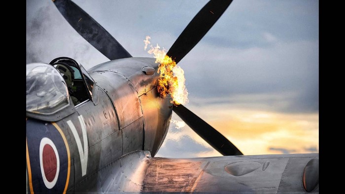 Spitfire airplane on fire
