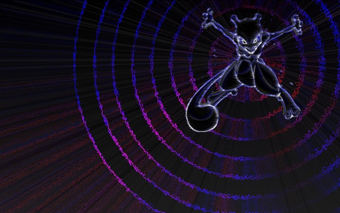 Mewtwo from Pokemon with glowing rings