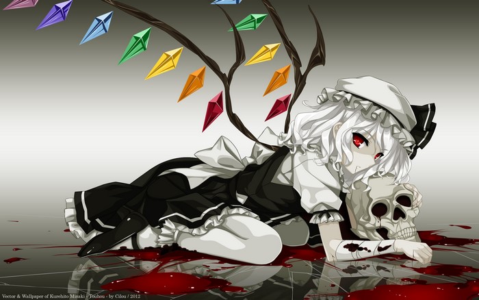 Remilia Scarlet from Touhou with a skull and blood