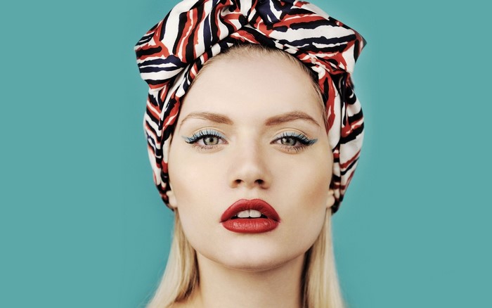 Woman with bandana and red lipstick
