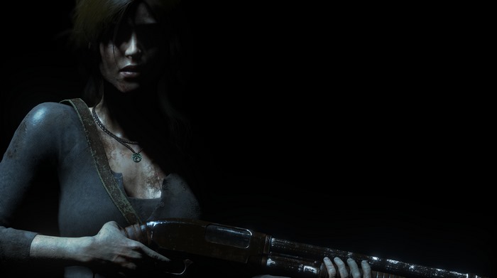 Lara Croft from Rise of the Tomb Raider holding a shotgun