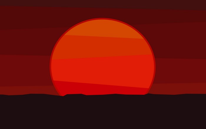 Minimalist sunset with orange sun and dark landscape