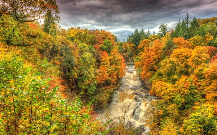 Waterfall in a forest during autumn