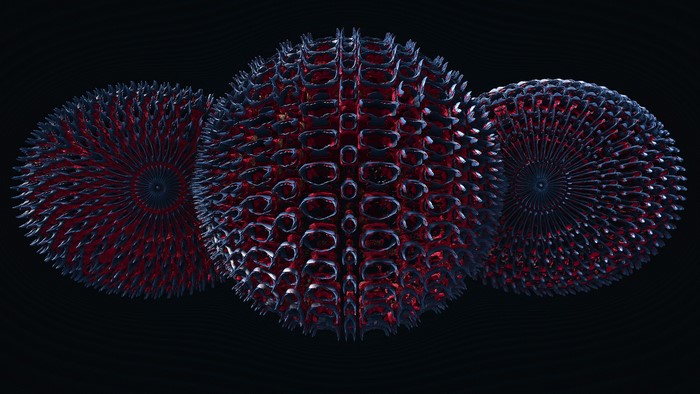 Abstract 3D fractal render of spiky spheres