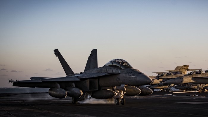 McDonnell Douglas F/A-18 Hornet aircraft on aircraft carrier