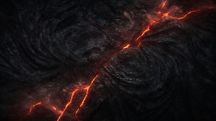 Volcano lava cracks with smoke