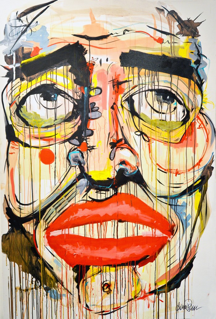 Abstract portrait painting of a face with bold colors