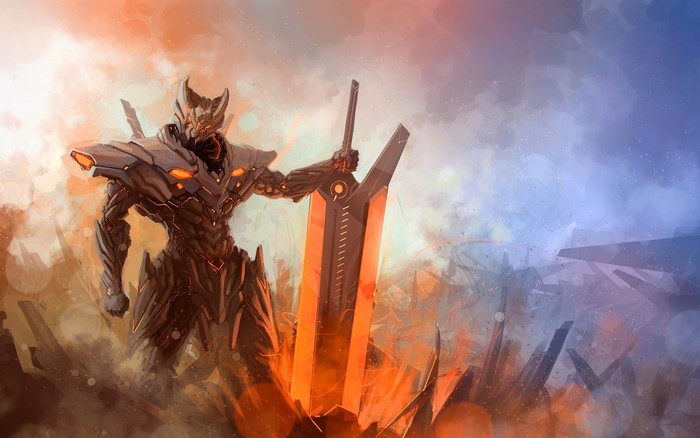 Warrior robot with a large sword