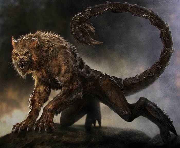 Fantasy creature with scorpion tail and sharp claws