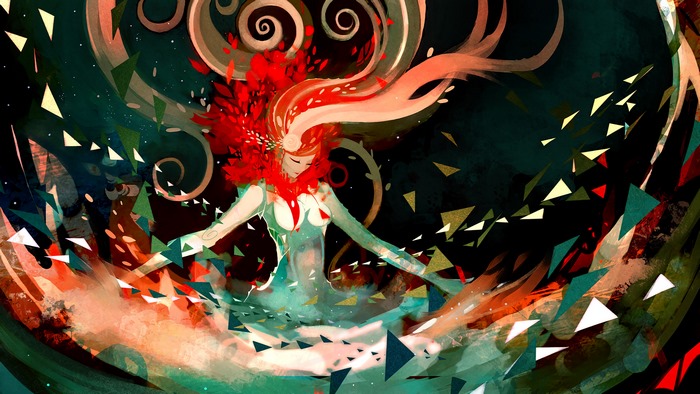 Abstract woman with red hair and flowing elements