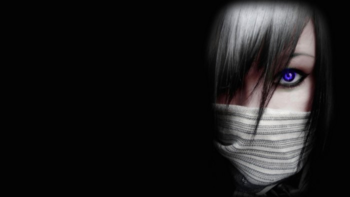 Anime girl with purple eyes and silver hair